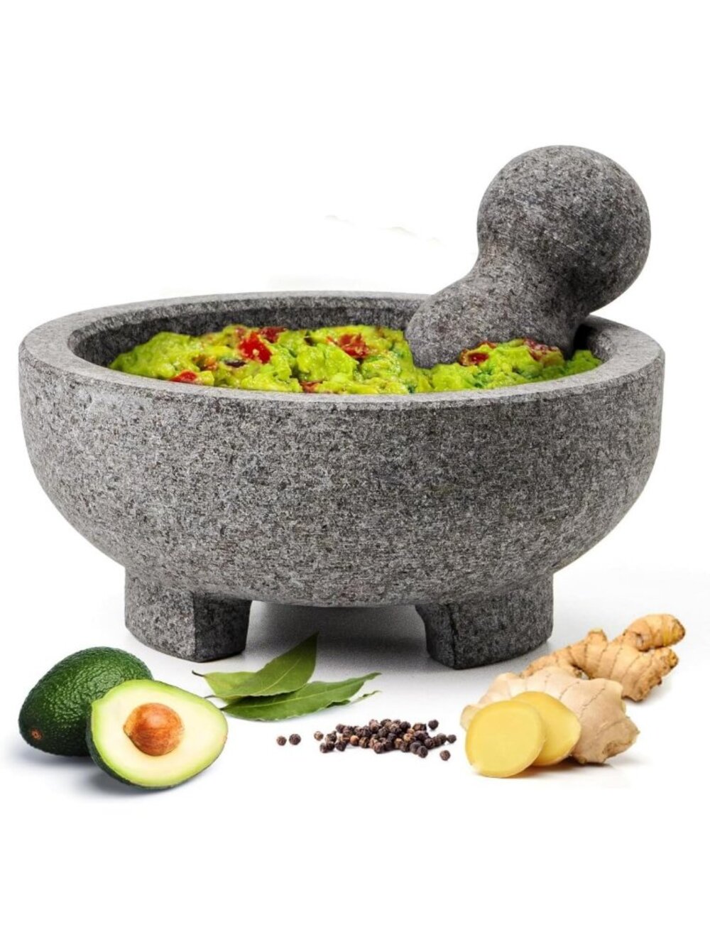 Large Granite Mortar and Pestle Set - 4 Cup Unpolished Stone Grinder for